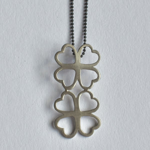 Handmade Silver Two Four-leaf-clover Pendant