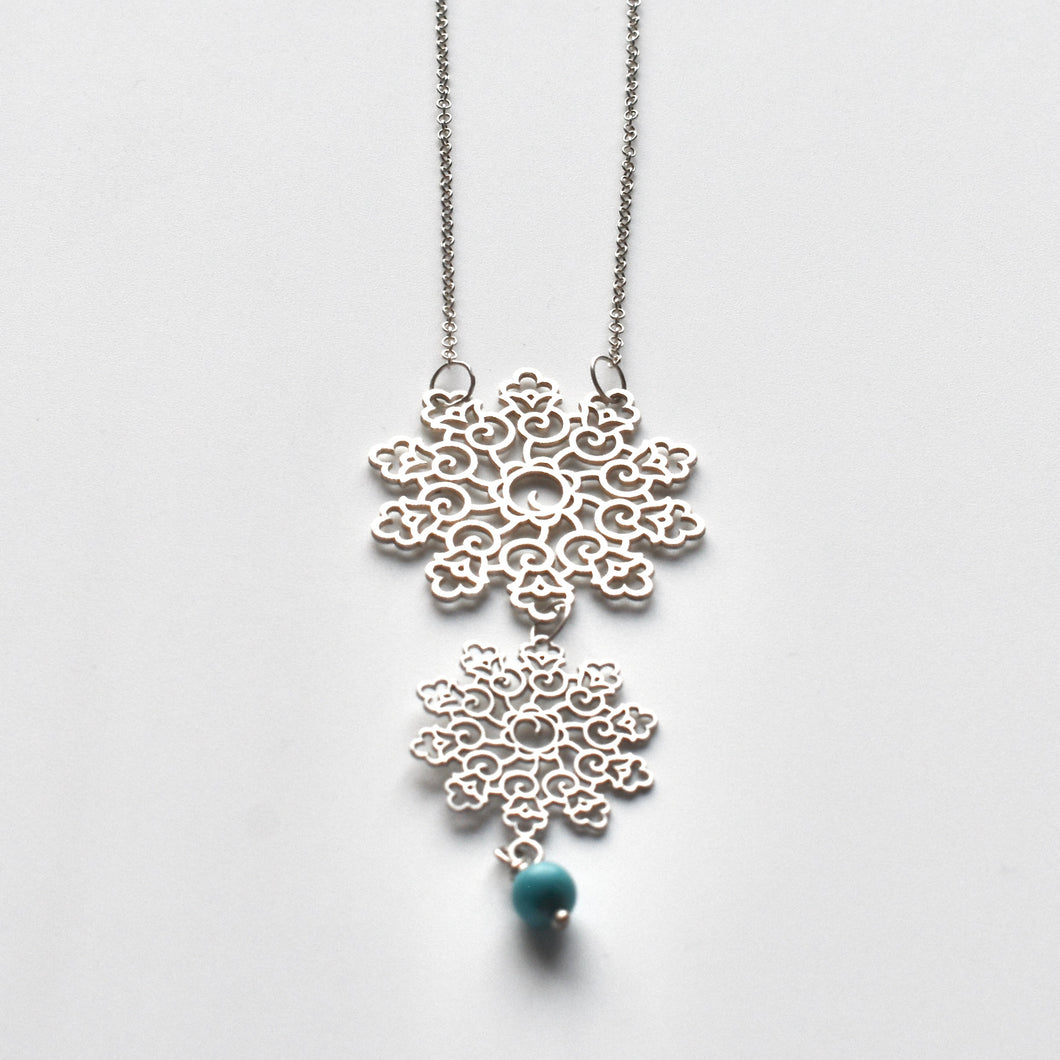 Silver Turkish tile necklace- Penc motif