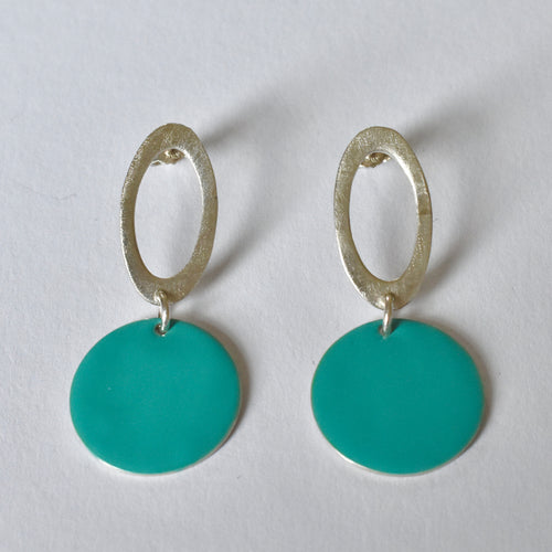 Oval and turquoise enamelled disc earrings