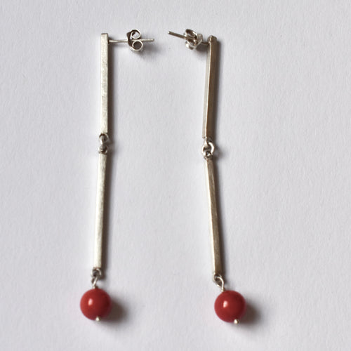 Square Wire Earrings with coral