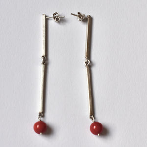 Square Wire Earrings with coral