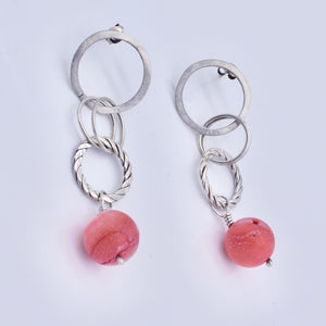 Handmade Silver Hoop Earring With Pink Corals