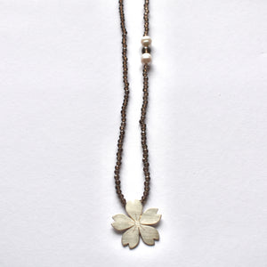 Smokey quartz and cherry blossom necklace