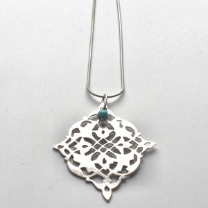 Handmade Silver Turkish bookbinding motif necklace
