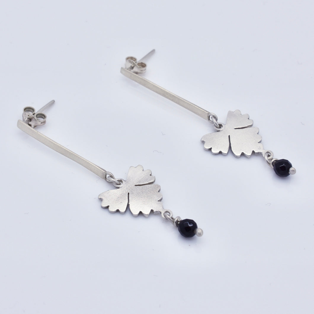 Silver Leaf Earrings with Onyx