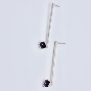 Handmade Silver Rod Earrings with Onyx