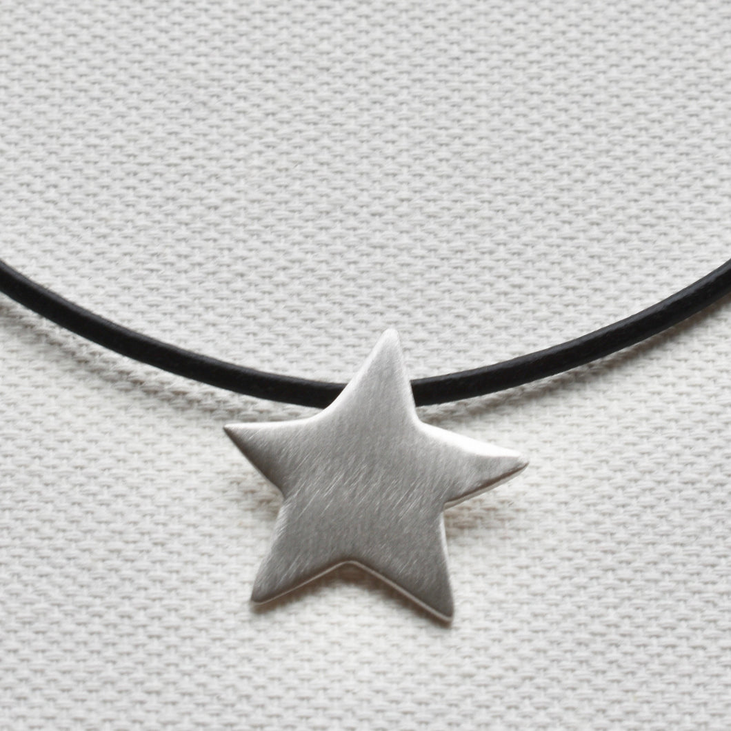 Handmade Silver Star on Leather Cord