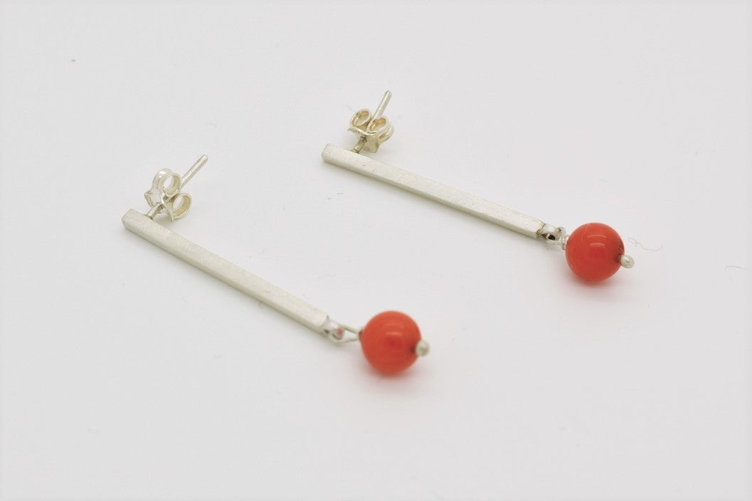 Square Wire Earrings with Coral