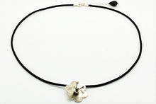Handmade Silver Flower Pendant with Black Leather Cord and Onyx