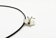 Handmade Silver Flower Pendant with Black Leather Cord and Onyx