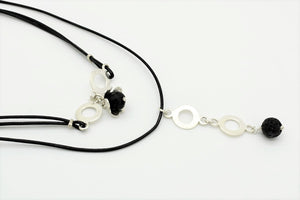 Handmade Choker with Silver Hoops and Four-leaf-clover and Lava stones