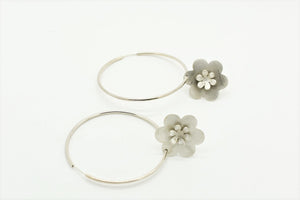 Handmade Double Layer Flowers on Big Hoop Earrings