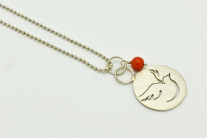 Handmade Silver Bird Necklace with a Coral