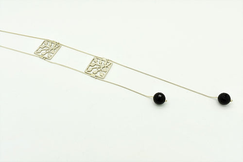 Handmade Square Leaf Motif and Onyx Necklace