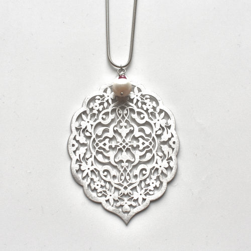 Silver Turkish bookbinding motif necklace