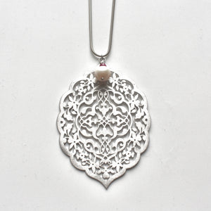 Silver Turkish bookbinding motif necklace