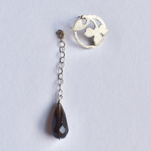 Handmade Hoop Earring With Leaf Motif and smokey quartz drop