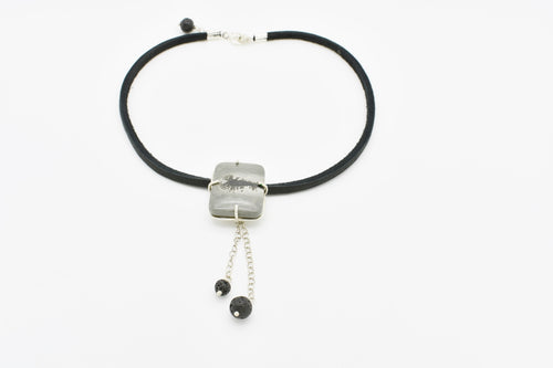 Black Leather and Jasper Choker with Lava Stones