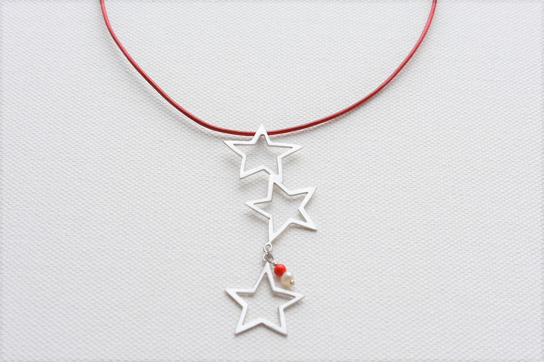 Handmade Silver Stars on Leather Cord